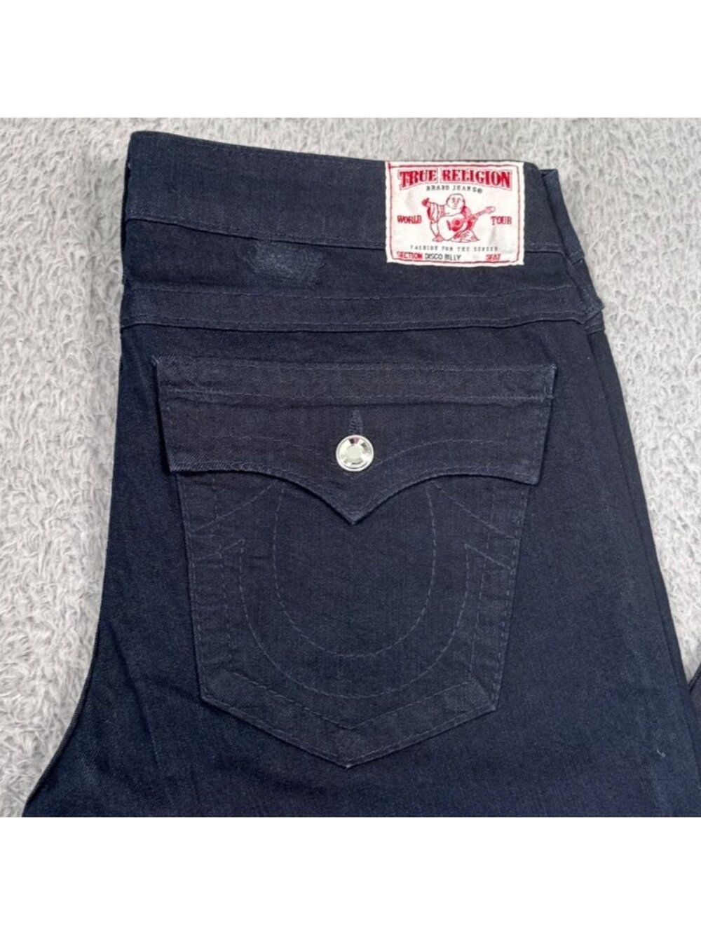True Religion Disco Billy Bootcut Crystal Trim Jeans 30 Black Dark Wash Stretch - Picture 12 of 16